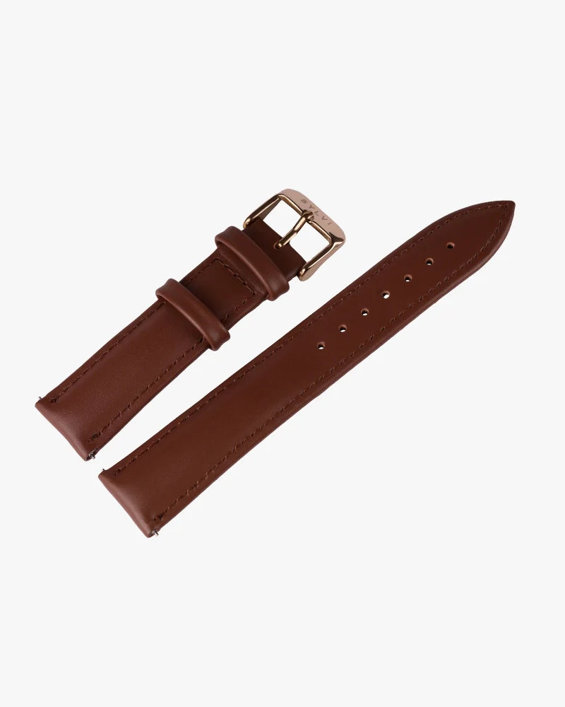 20mm Brown Leather Rosegold Buckle Strap