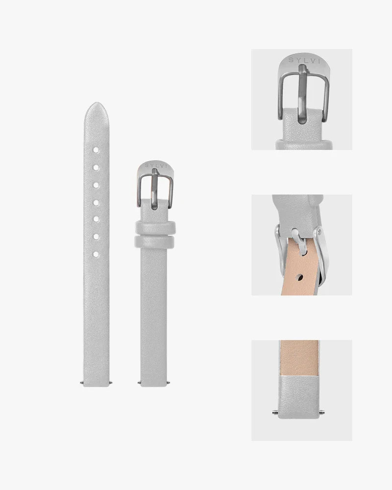 10mm Grey Silver Leather Strap