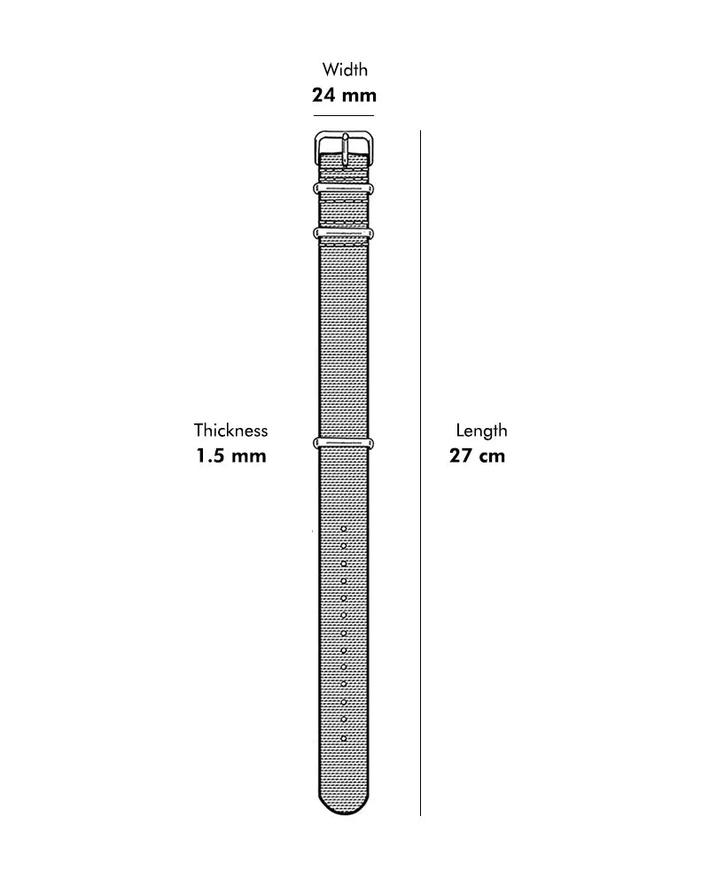 24mm Black Silver Nylon Strap