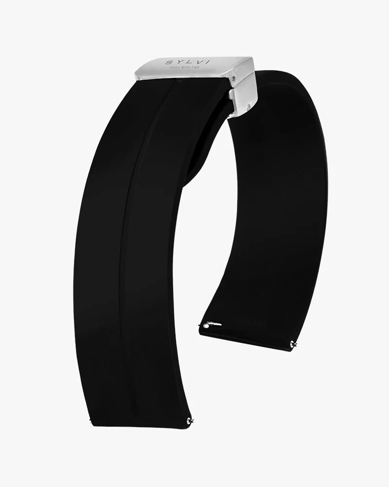 20mm Opus Black Silver Silicone Strap