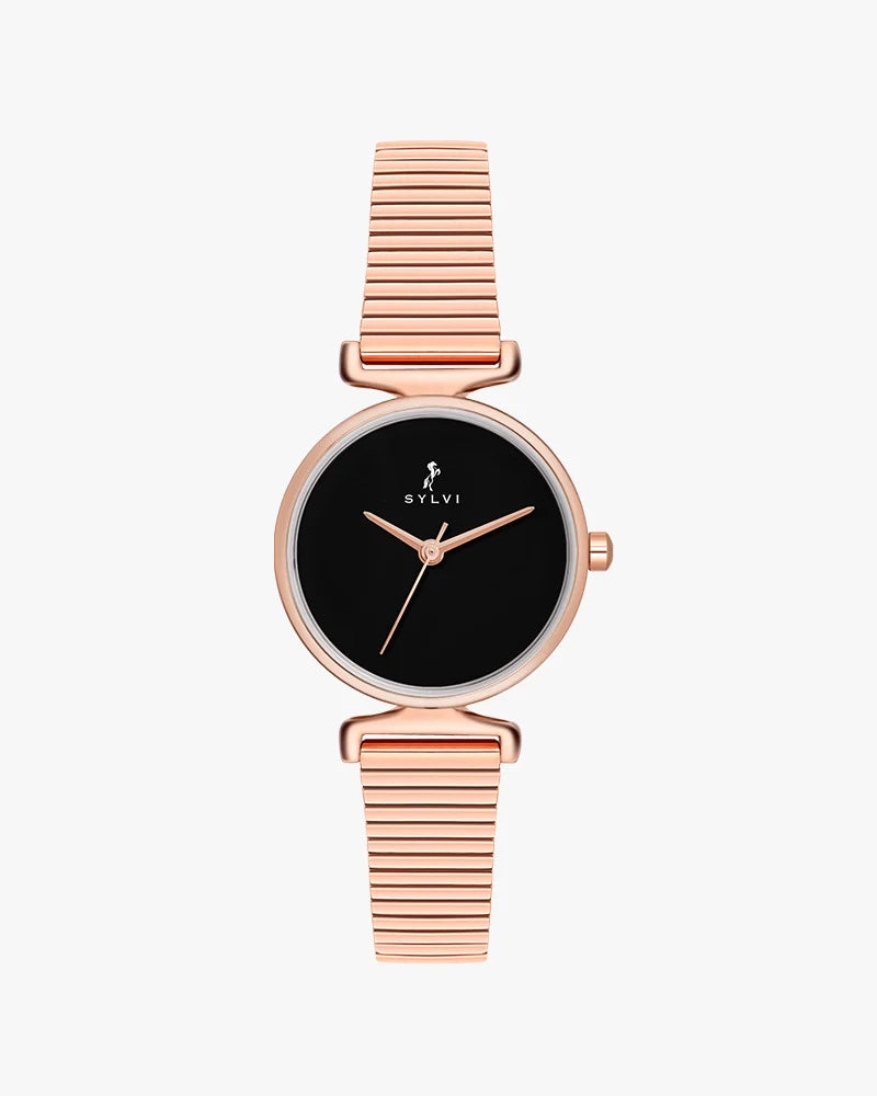 Sylvi Velvetine Black-Rosegold-Rosegold Watch for Women