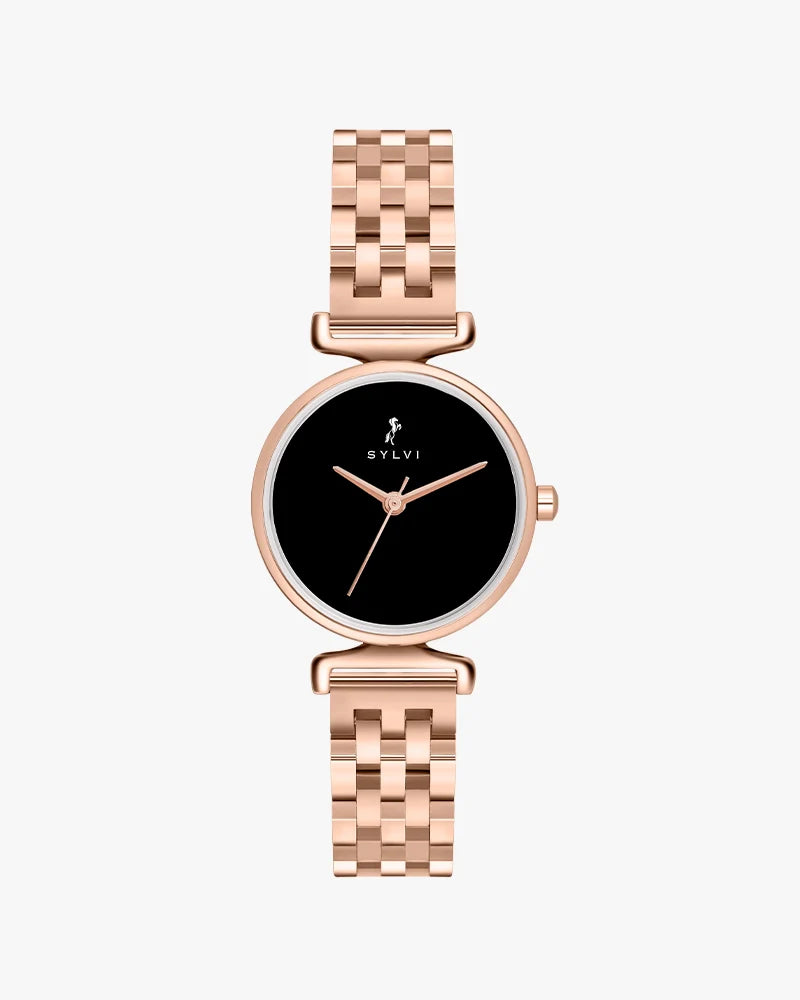 Sylvi Velvetine Black-Rosegold-Rosegold Stainless Steel Strap Watch for Women