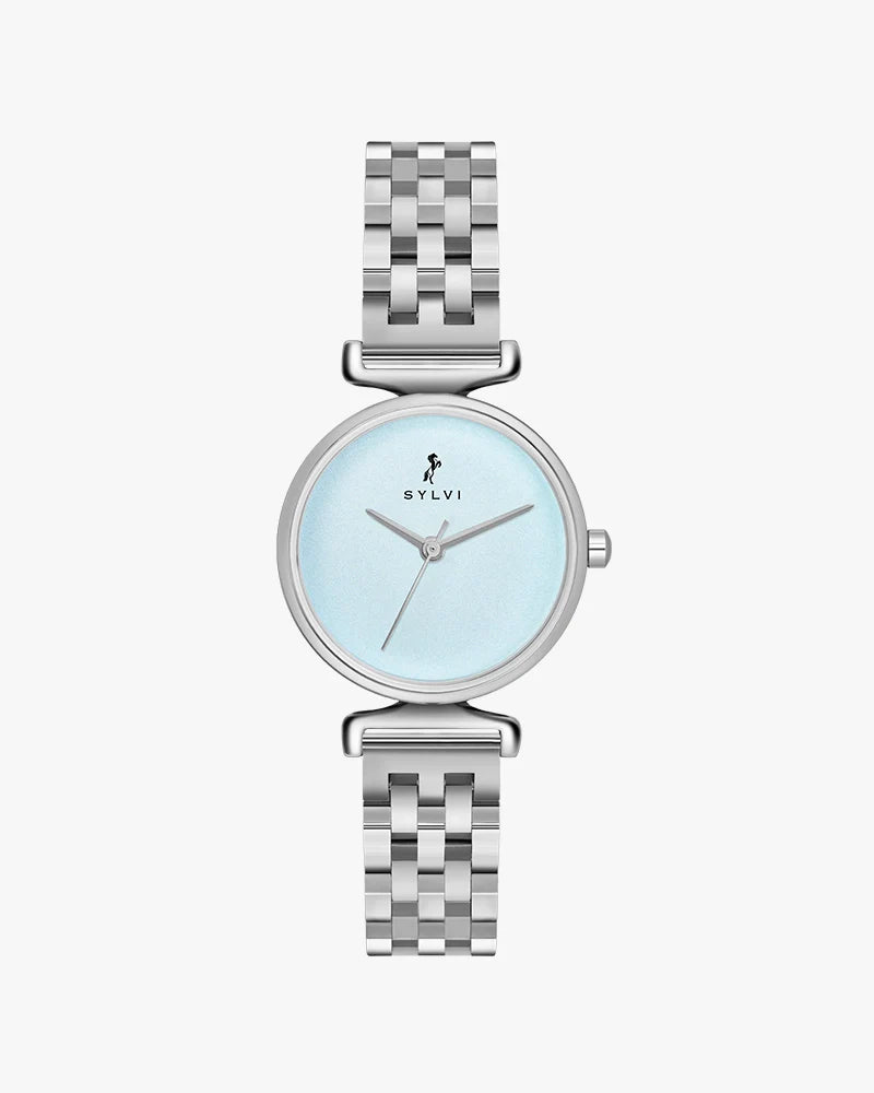 Sylvi Velvetine Sky Blue-Silver-Silver Stainless Steel Strap Watch for Women