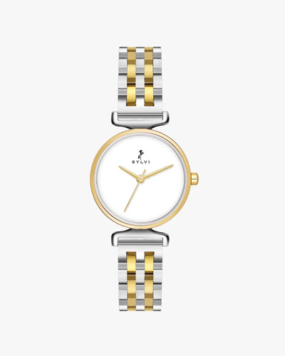 Sylvi Velvetine White-Gold-Silver Stainless Steel Strap Watch for Women