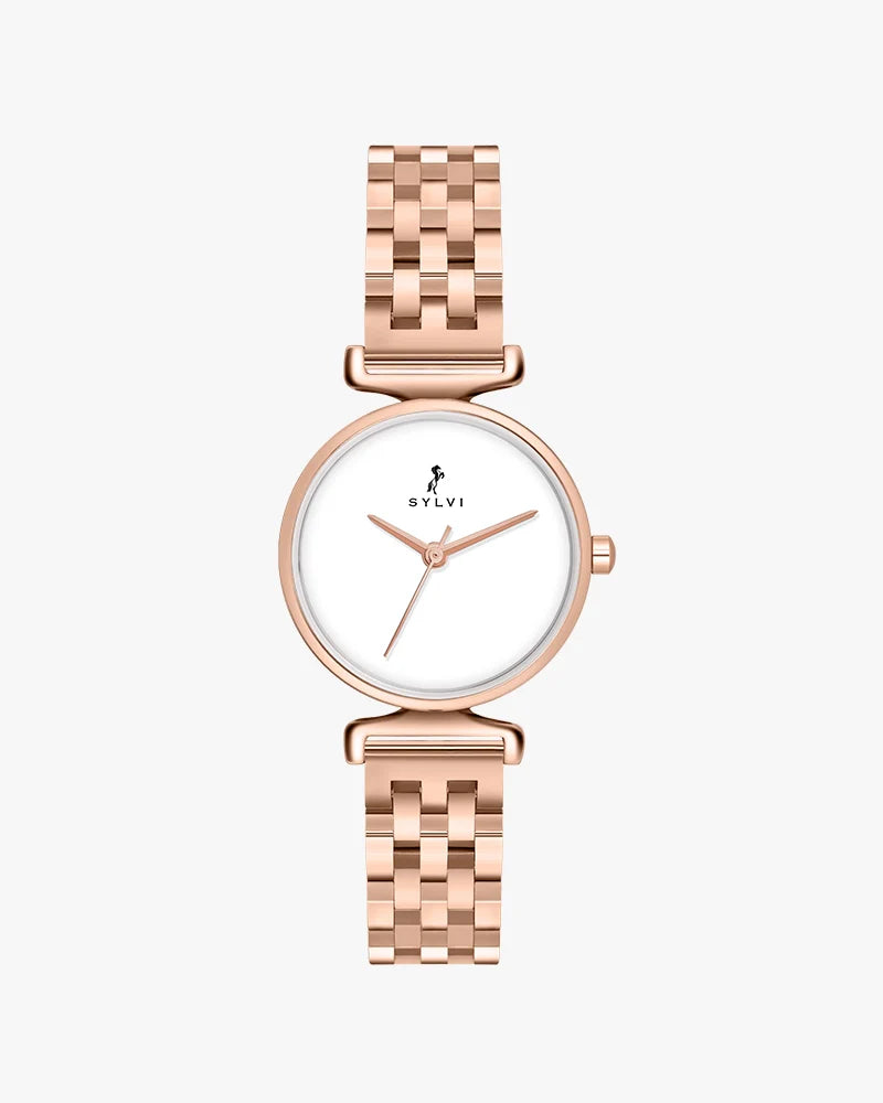 Sylvi Velvetine White-Rosegold-Rosegold Stainless Steel Strap Watch for Women