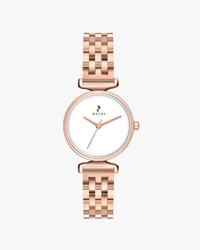 Sylvi Velvetine White-Rosegold-Rosegold Stainless Steel Strap Watch for Women