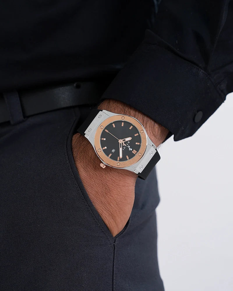 Majestic Black Rosegold Silver Silicone