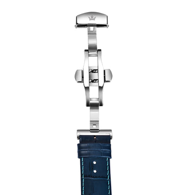 Franklord Genuine Leather Strap - Blue Alligator Style with Aqua Stitching