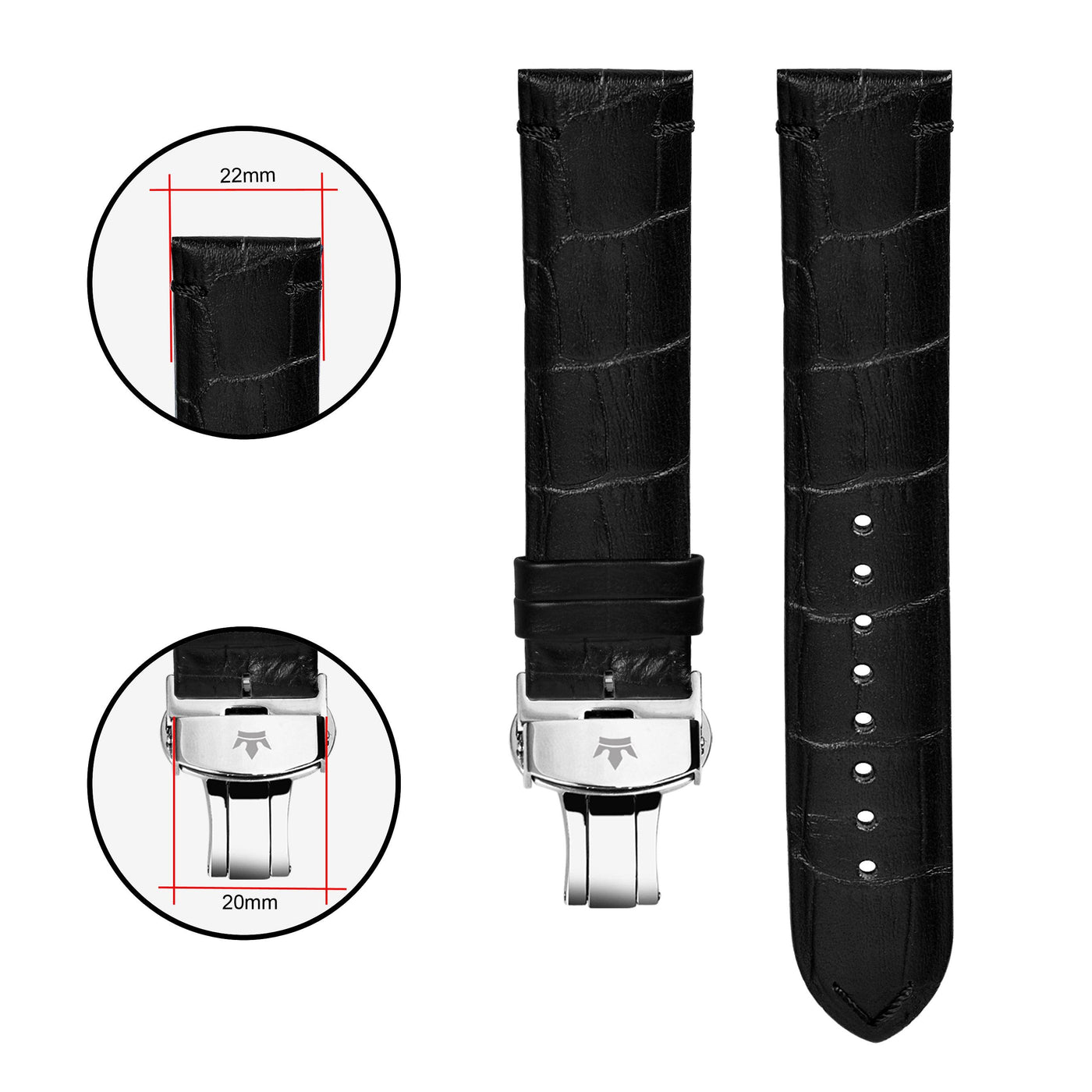 Franklord Genuine Leather Strap - Black Alligator Style