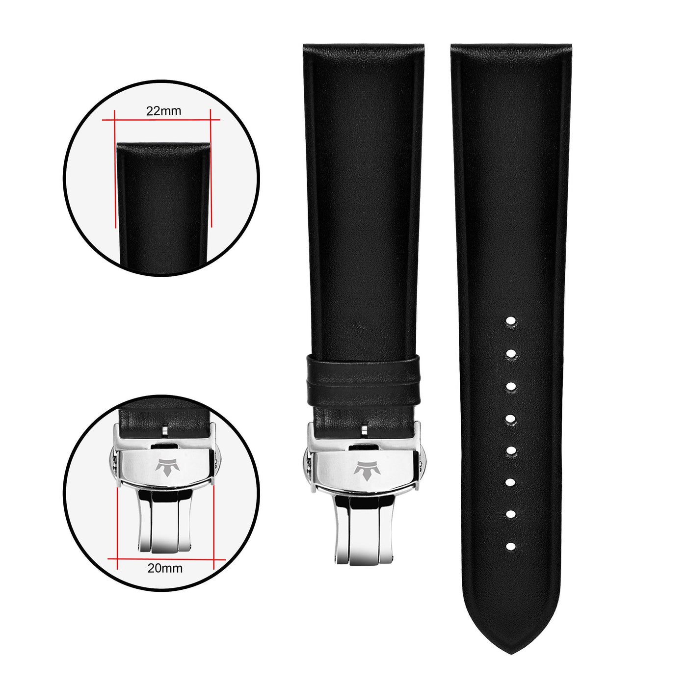 Franklord Genuine Leather Strap - Black Smooth Finish