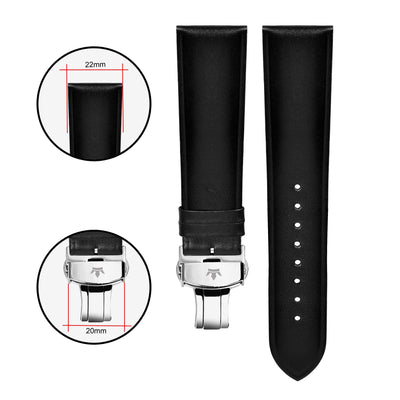Franklord Genuine Leather Strap - Black Smooth Finish