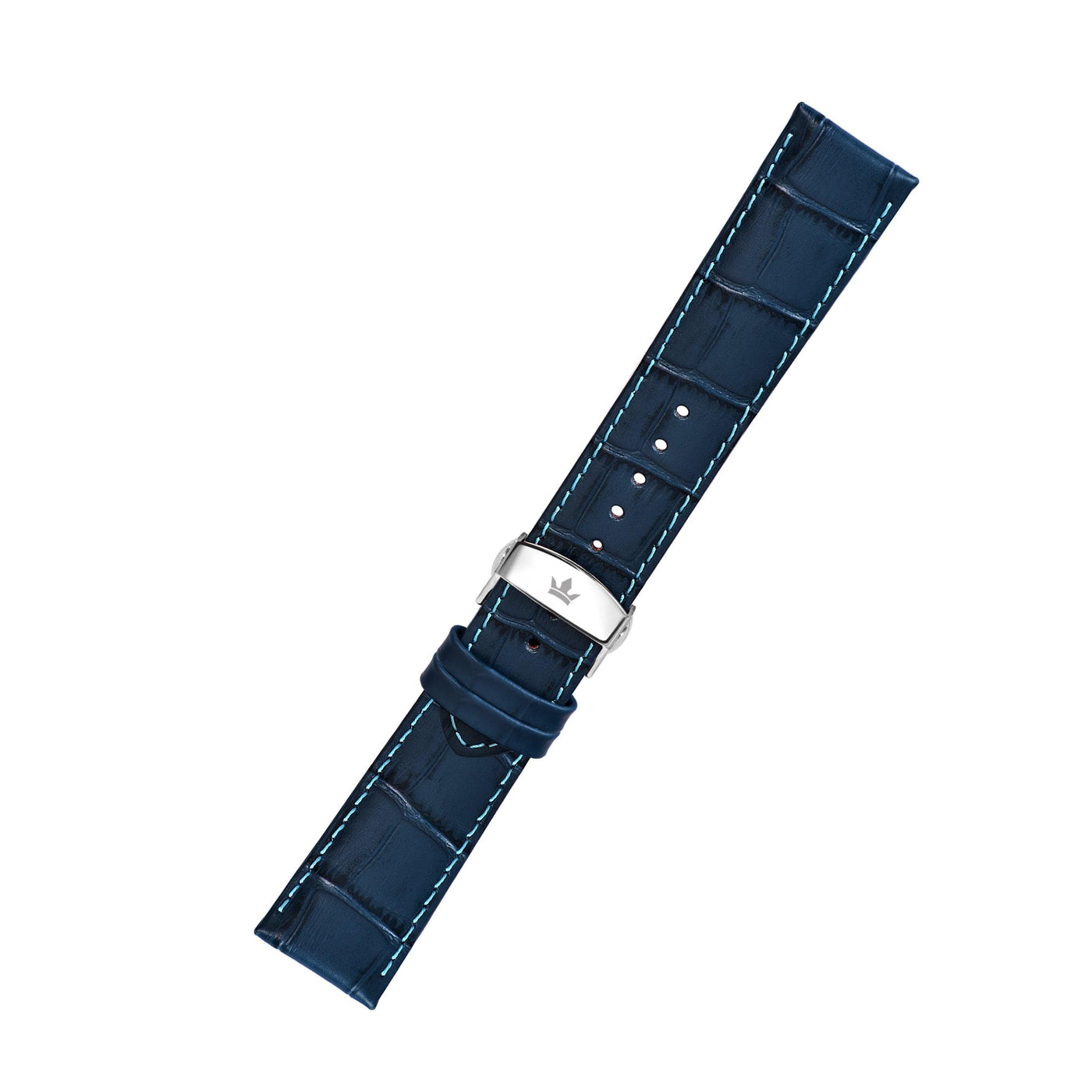 Franklord Genuine Leather Strap - Blue Alligator Style with Aqua Stitching