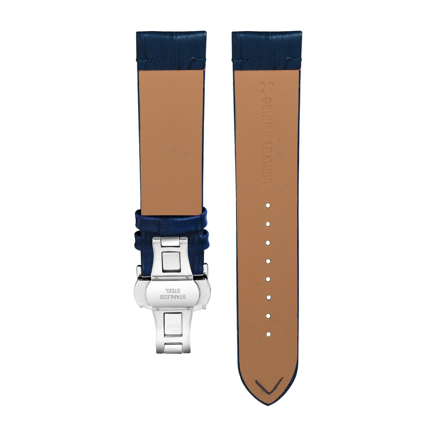 Franklord Genuine Leather Strap - Blue Crocodile Style with Sleek Finish