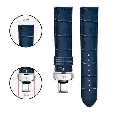 Franklord Genuine Leather Strap - Blue Crocodile Style with Sleek Finish