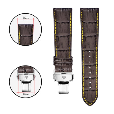 Franklord Genuine Leather Strap - Brown Alligator Style with Yellow Stitching