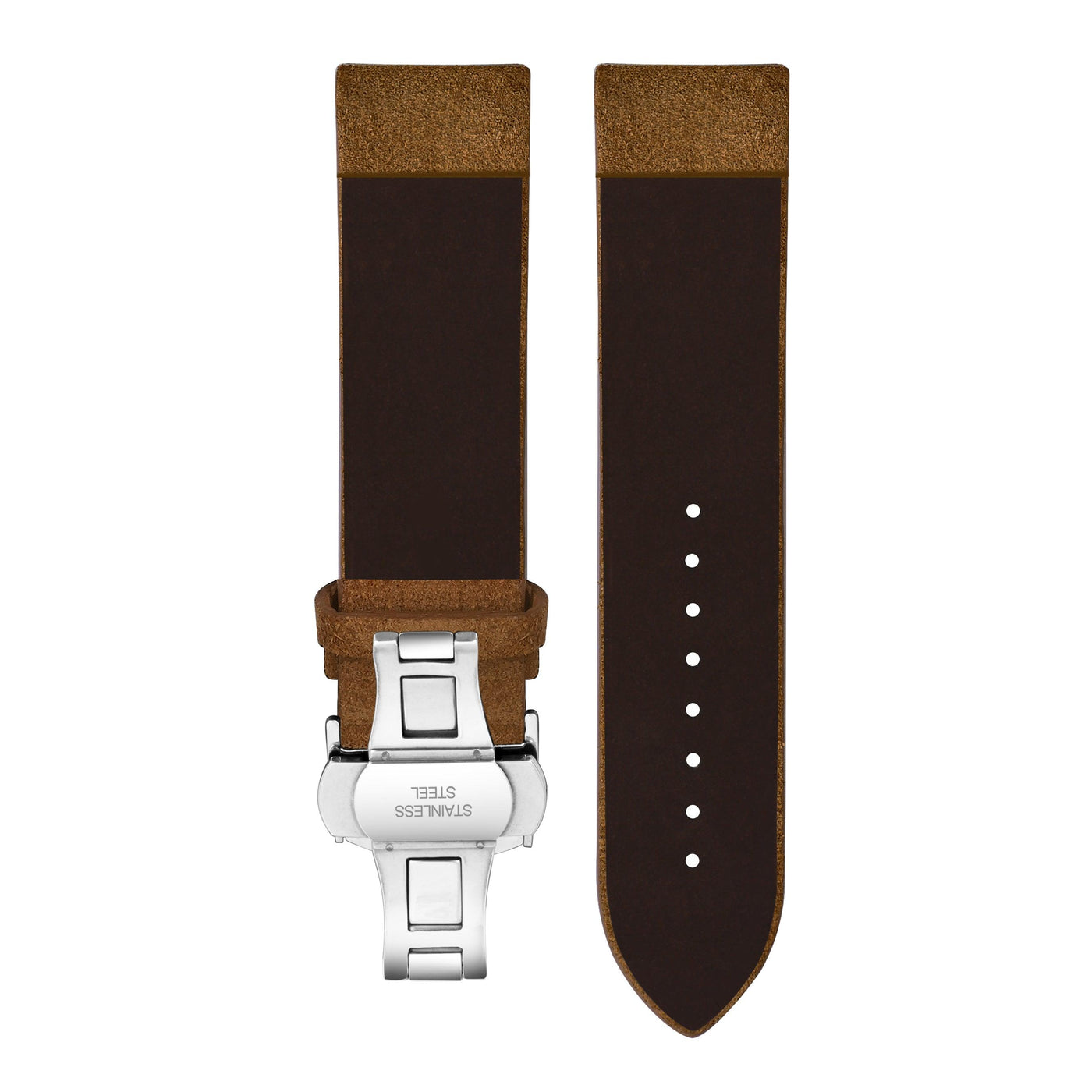 Franklord Genuine Suede Leather Strap - Brown with Stainless Steel Butterfly Buckle