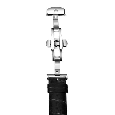 Franklord Genuine Leather Strap - Black Crocodile Style with Green Stitching