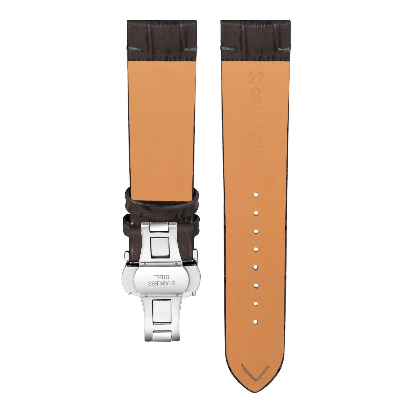 Franklord Genuine Leather Strap - Grey Alligator Style with Subtle Stitching