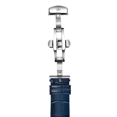 Franklord Genuine Leather Strap - Navy Blue Alligator Style with Matching Stitching