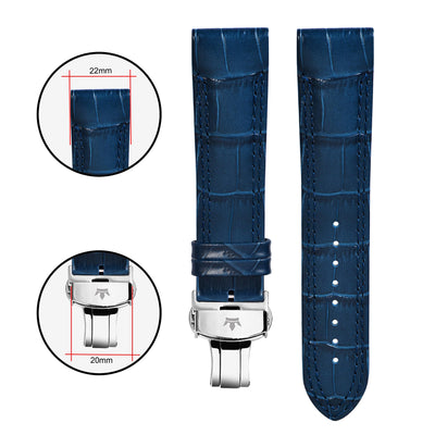Franklord Genuine Leather Strap - Navy Blue Alligator Style with Matching Stitching