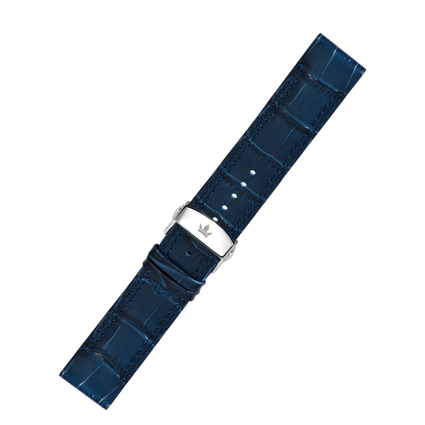Franklord Genuine Leather Strap - Navy Blue Alligator Style with Matching Stitching