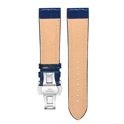 Franklord Genuine Leather Strap - Navy Blue Alligator Style with Matching Stitching
