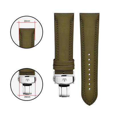 Franklord Genuine Leather Strap - Olive Green with Double Stitching