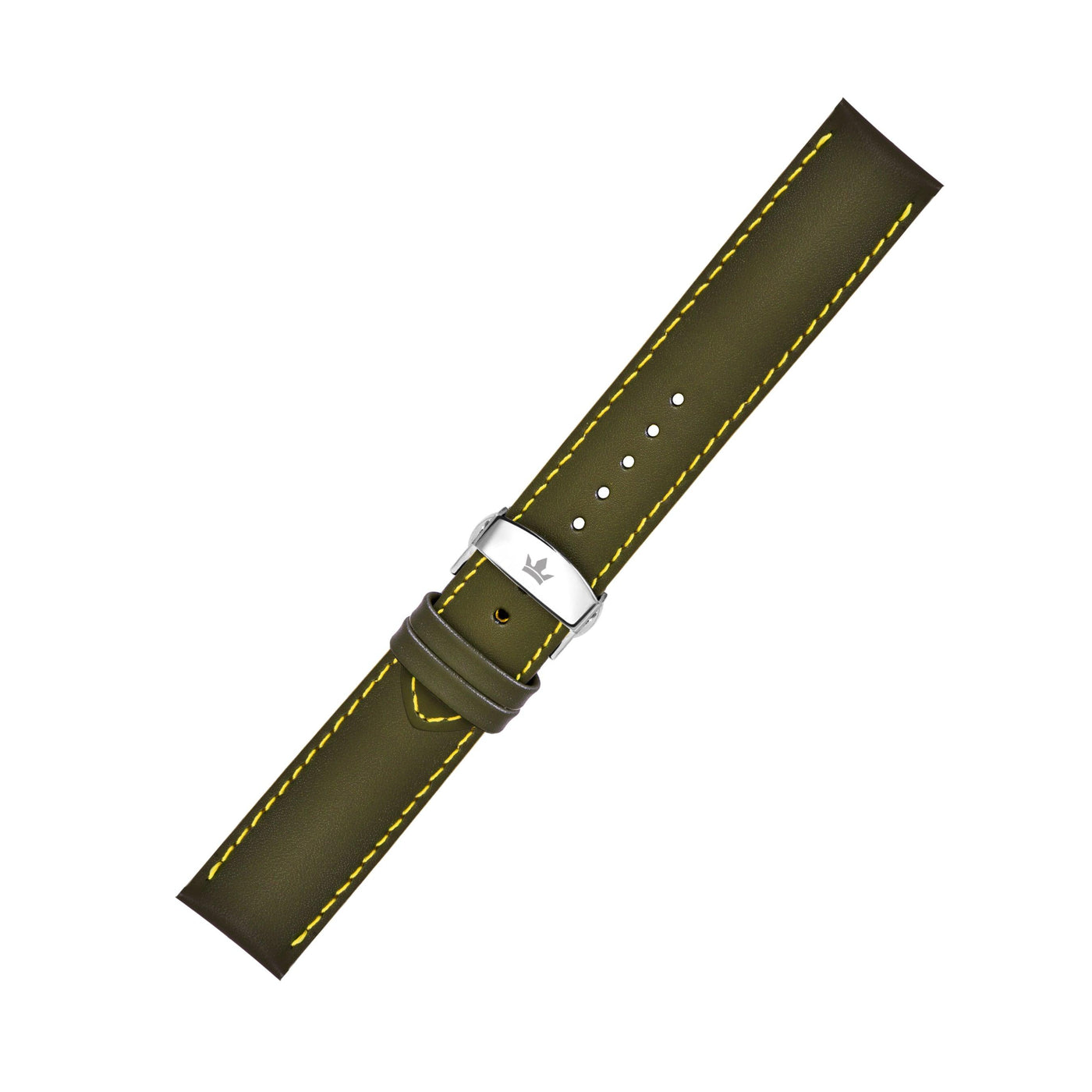 Franklord Genuine Leather Strap - Olive Green with Yellow Stitching