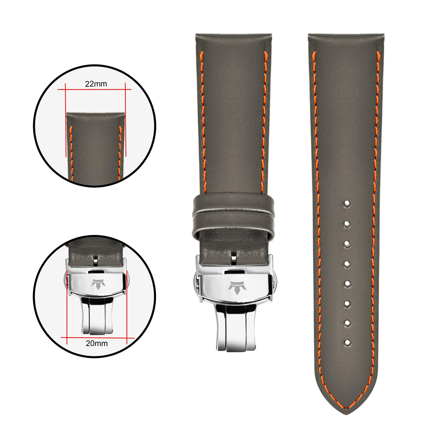 Franklord Genuine Leather Strap - Olive Green with Orange Stitching