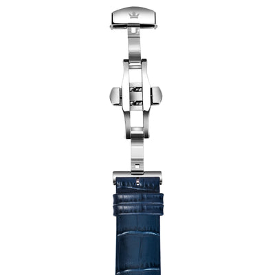 Franklord Genuine Leather Strap - Blue Crocodile Style with Sleek Finish