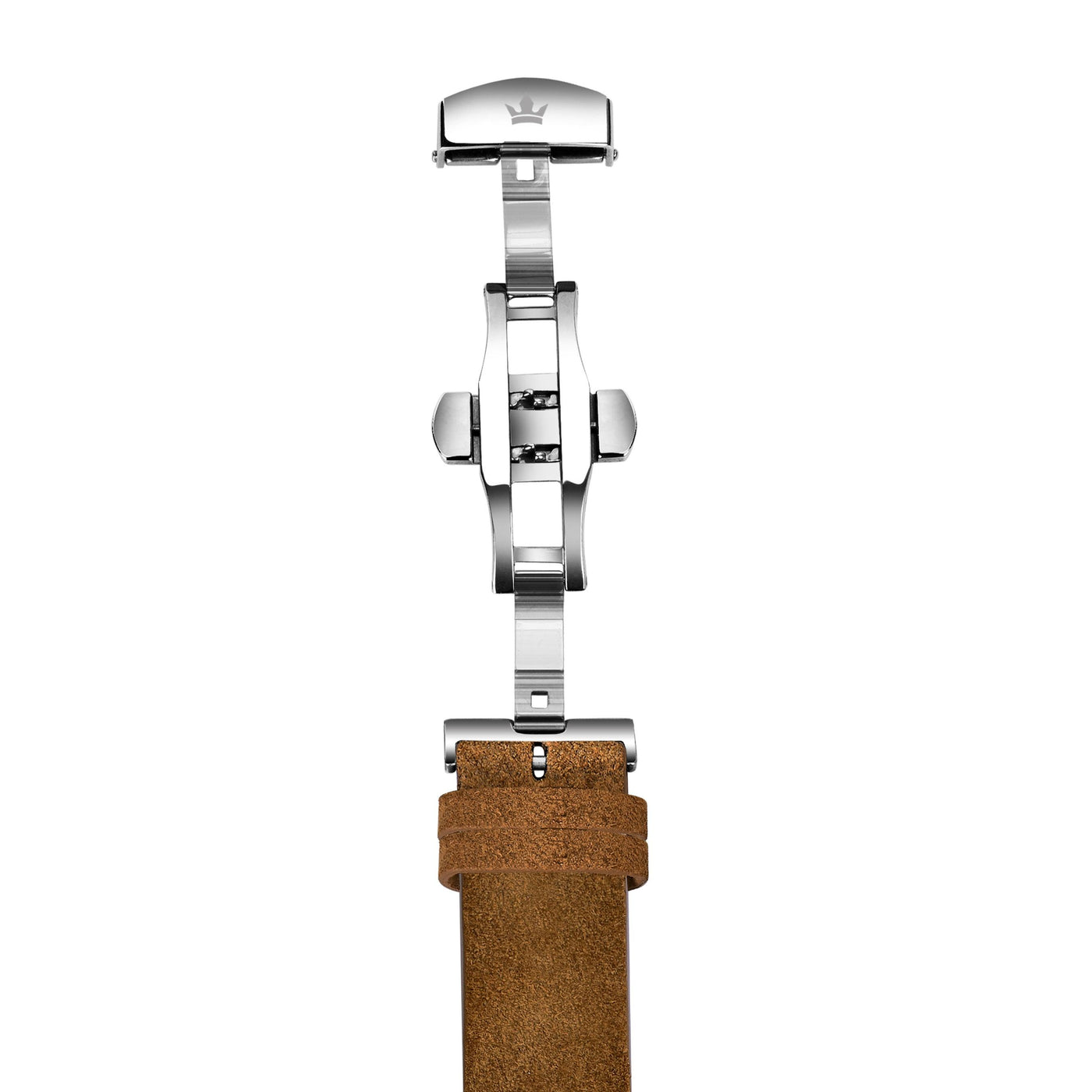 Franklord Genuine Suede Leather Strap - Brown with Stainless Steel Butterfly Buckle