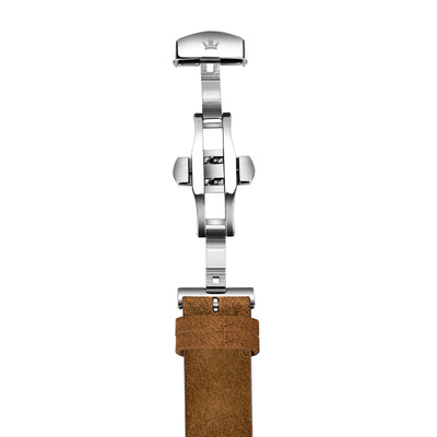 Franklord Genuine Suede Leather Strap - Brown with Stainless Steel Butterfly Buckle
