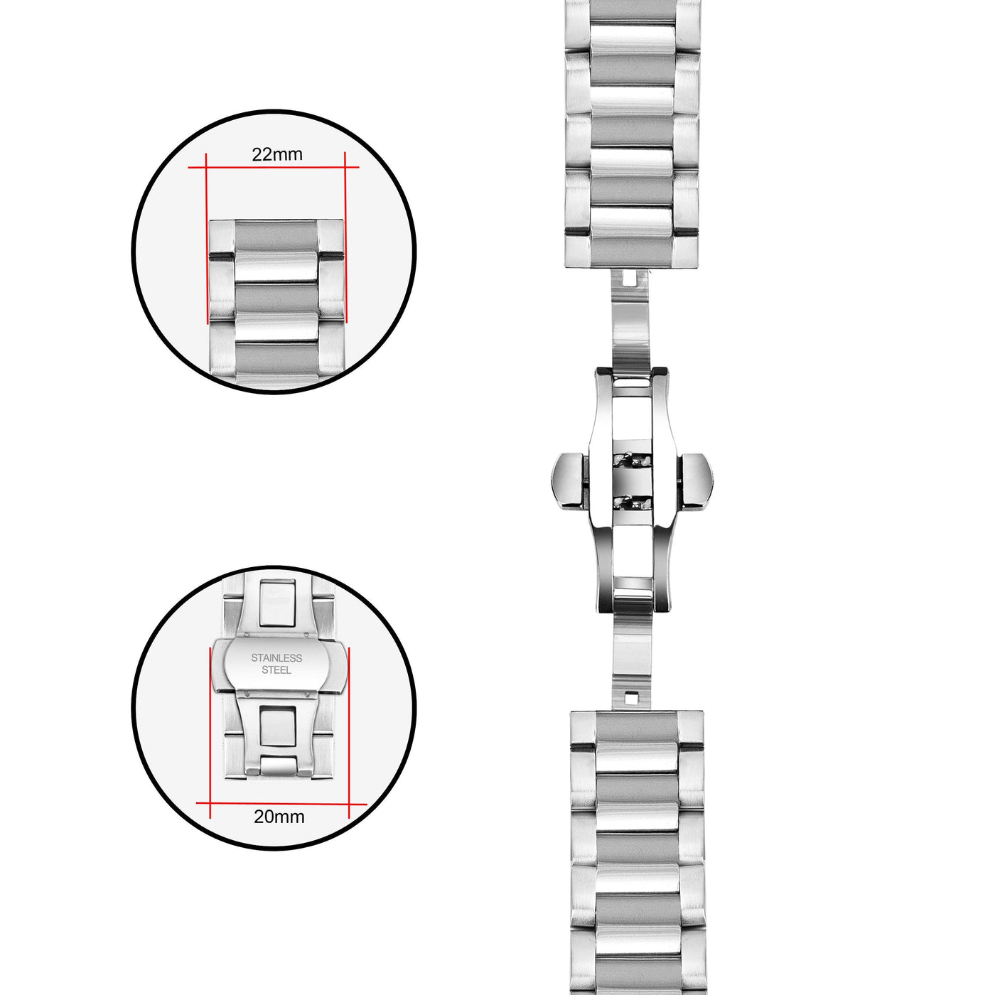 Franklord Stainless Steel Solid Watch Chain with Butterfly Buckle