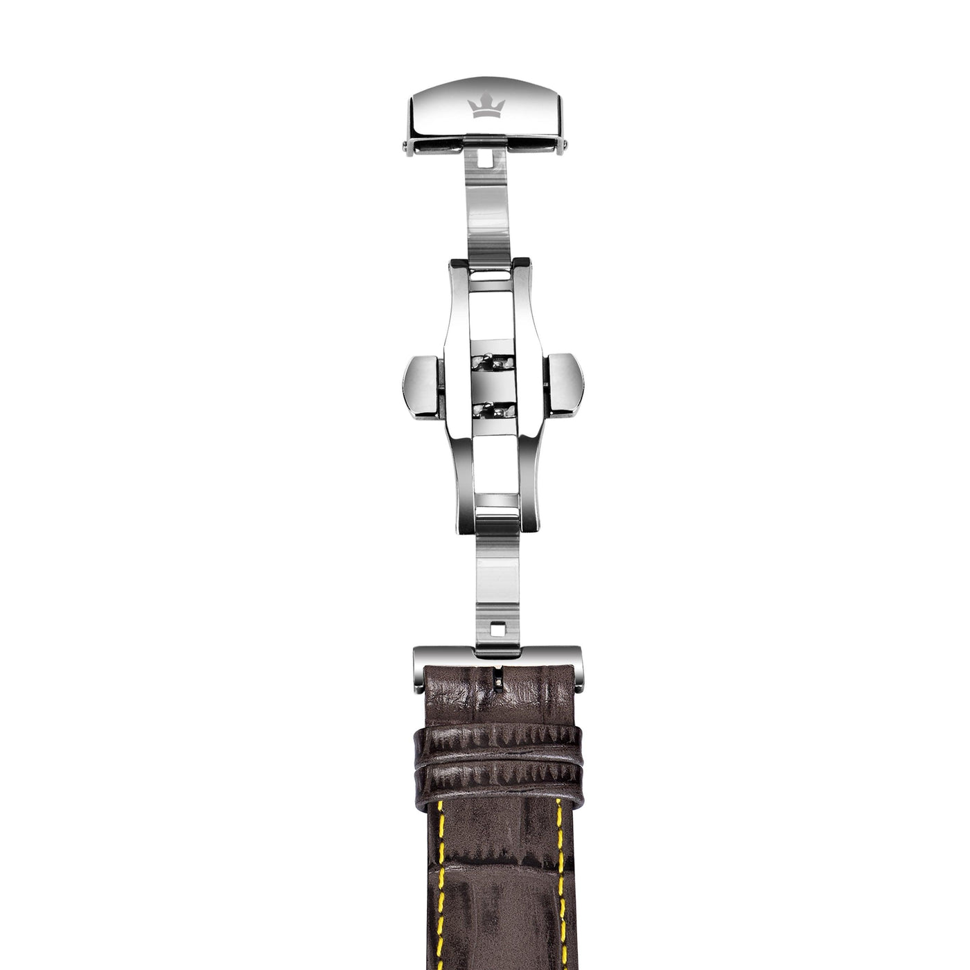 Franklord Genuine Leather Strap - Brown Alligator Style with Yellow Stitching