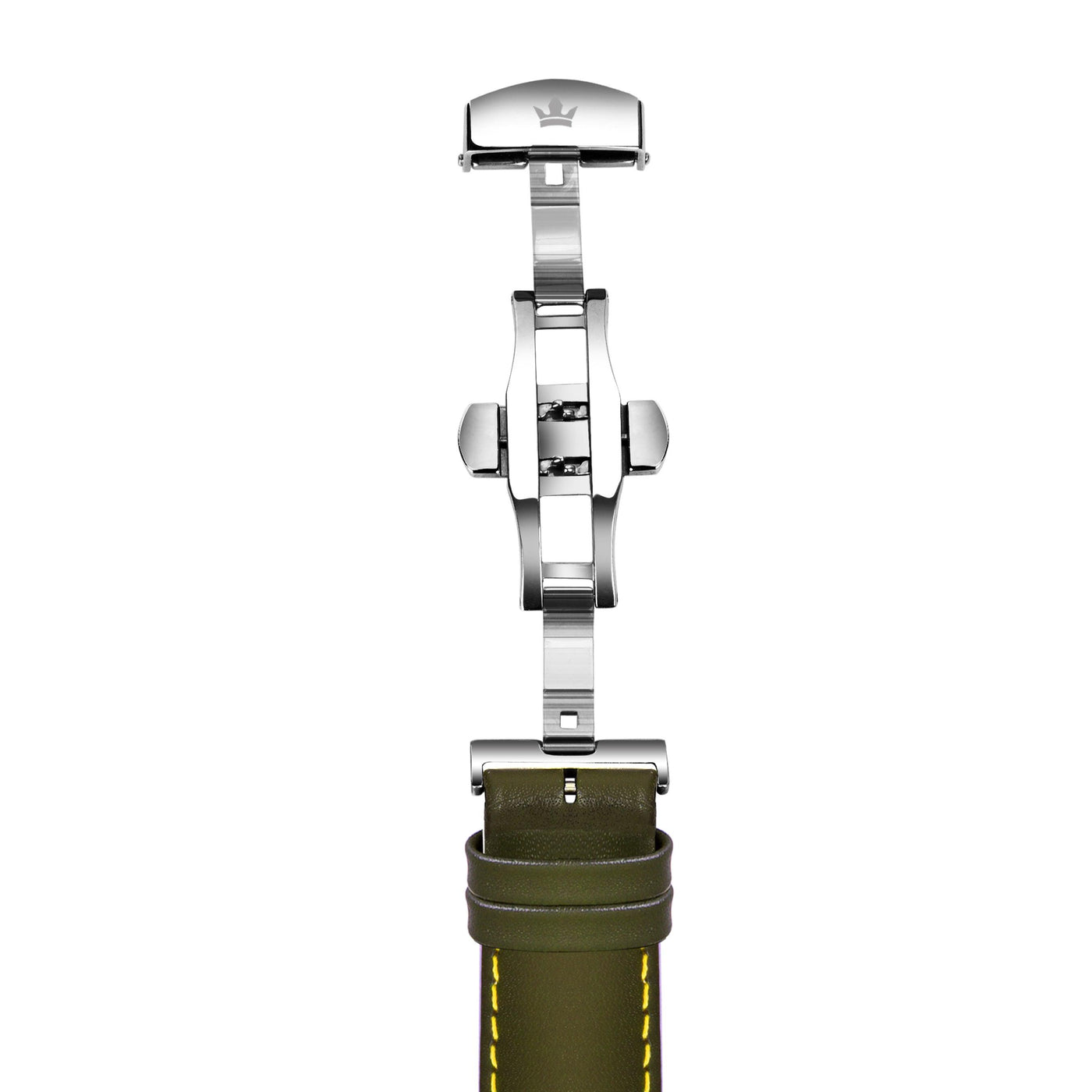 Franklord Genuine Leather Strap - Olive Green with Yellow Stitching