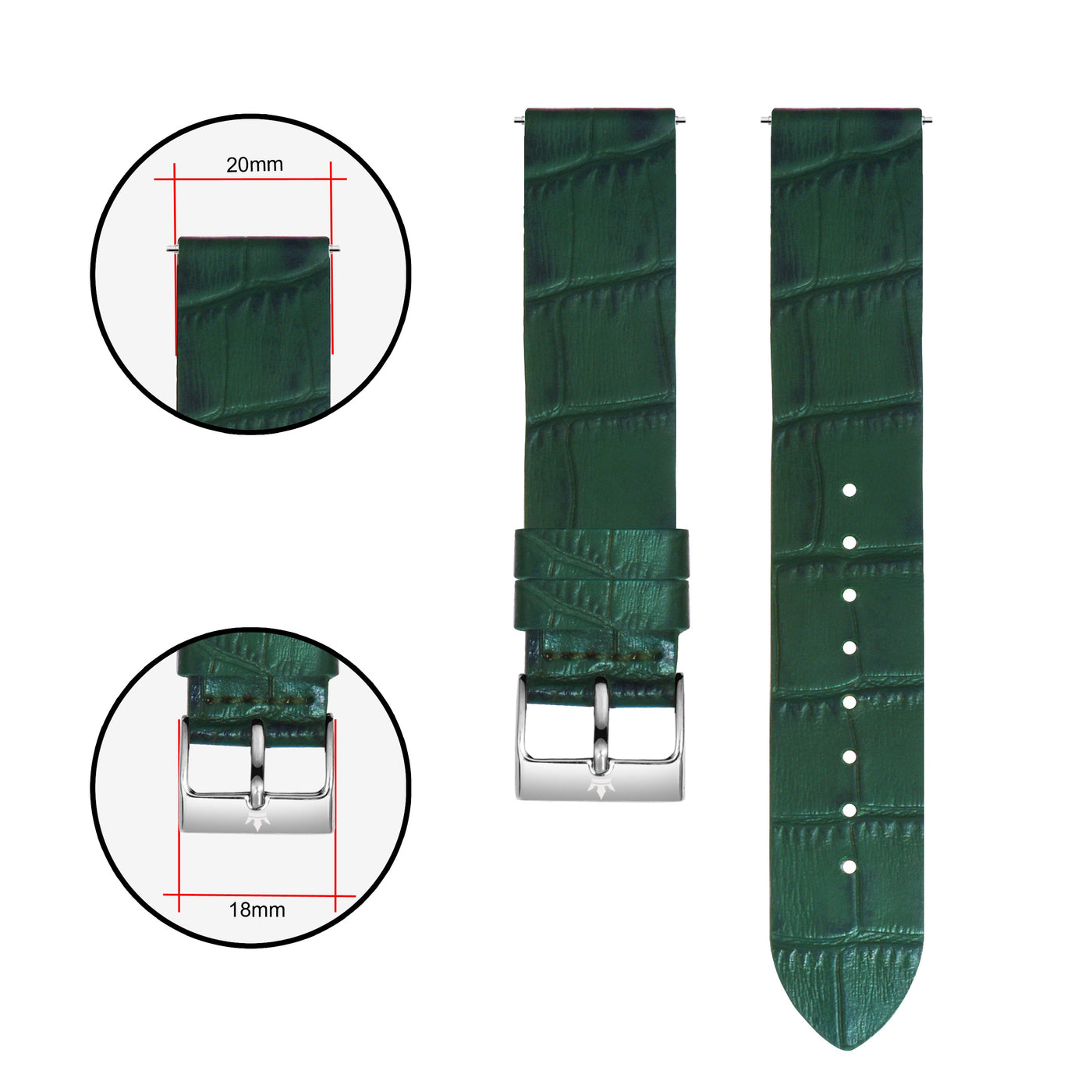 Franklord Dark Green 20mm Genuine Leather Watch Strap – Premium Quick Release Replacement Band