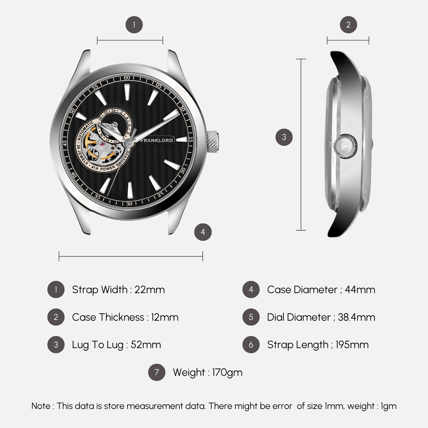 Franklord Regal Sapphire Open Heart - Midnight Steel Luxury Automatic Watch